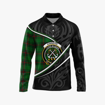 Kinnear Tartan Family Crest Long Sleeve Polo Shirt Celtic Scottish Thistle Floral