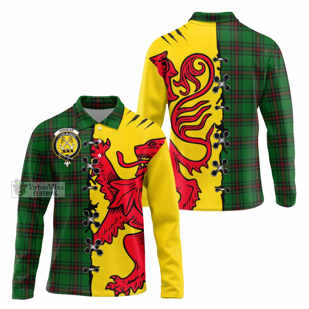 Kinnear Tartan Family Crest Long Sleeve Polo Shirt Lion Rampant Honor - Tartan Vibes Clothing