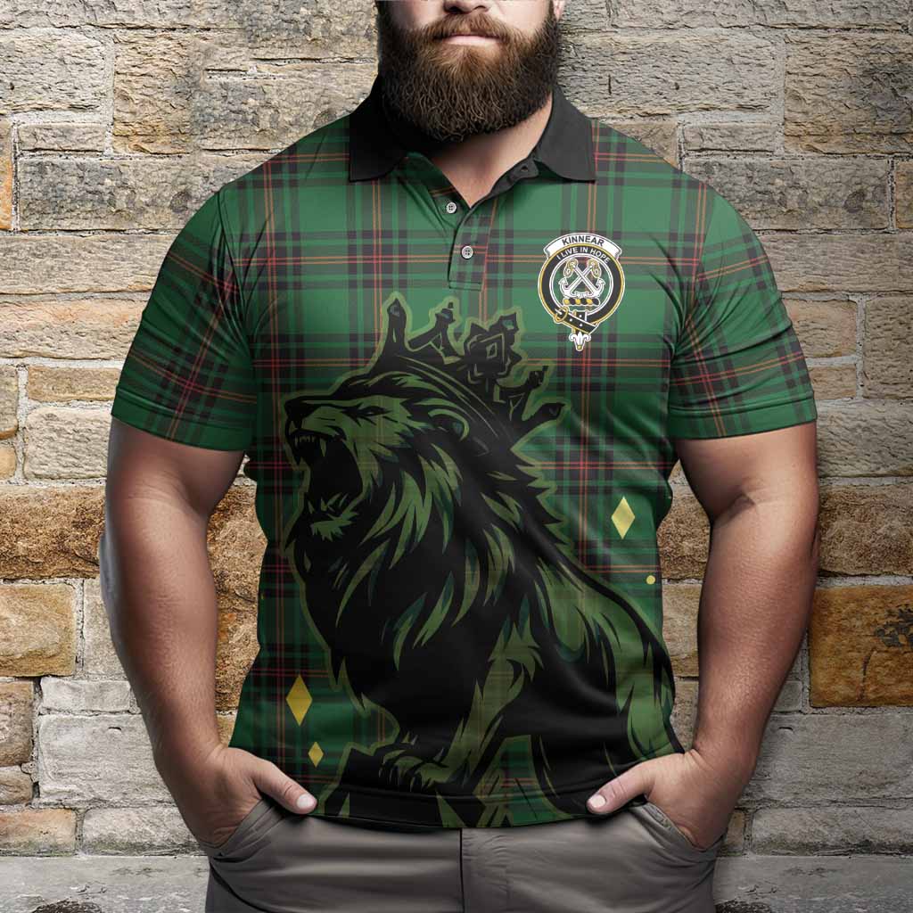Kinnear Tartan Family Crest Polo Shirt Crowned Lion Roaring