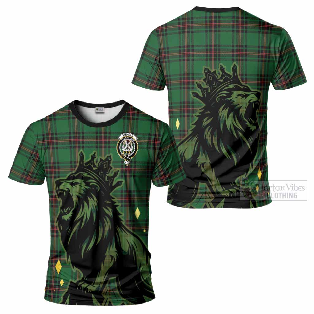 Kinnear Tartan Family Crest T-Shirt Crowned Lion Roaring