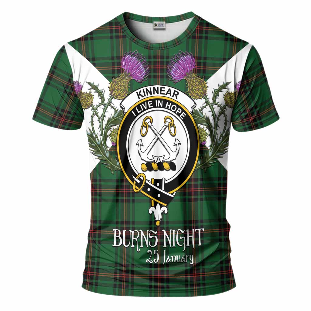 Kinnear Tartan Family Crest T-Shirt Scottish Burns Night Thistle Floral