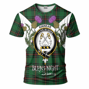 Kinnear Tartan Family Crest T-Shirt Scottish Burns Night Thistle Floral