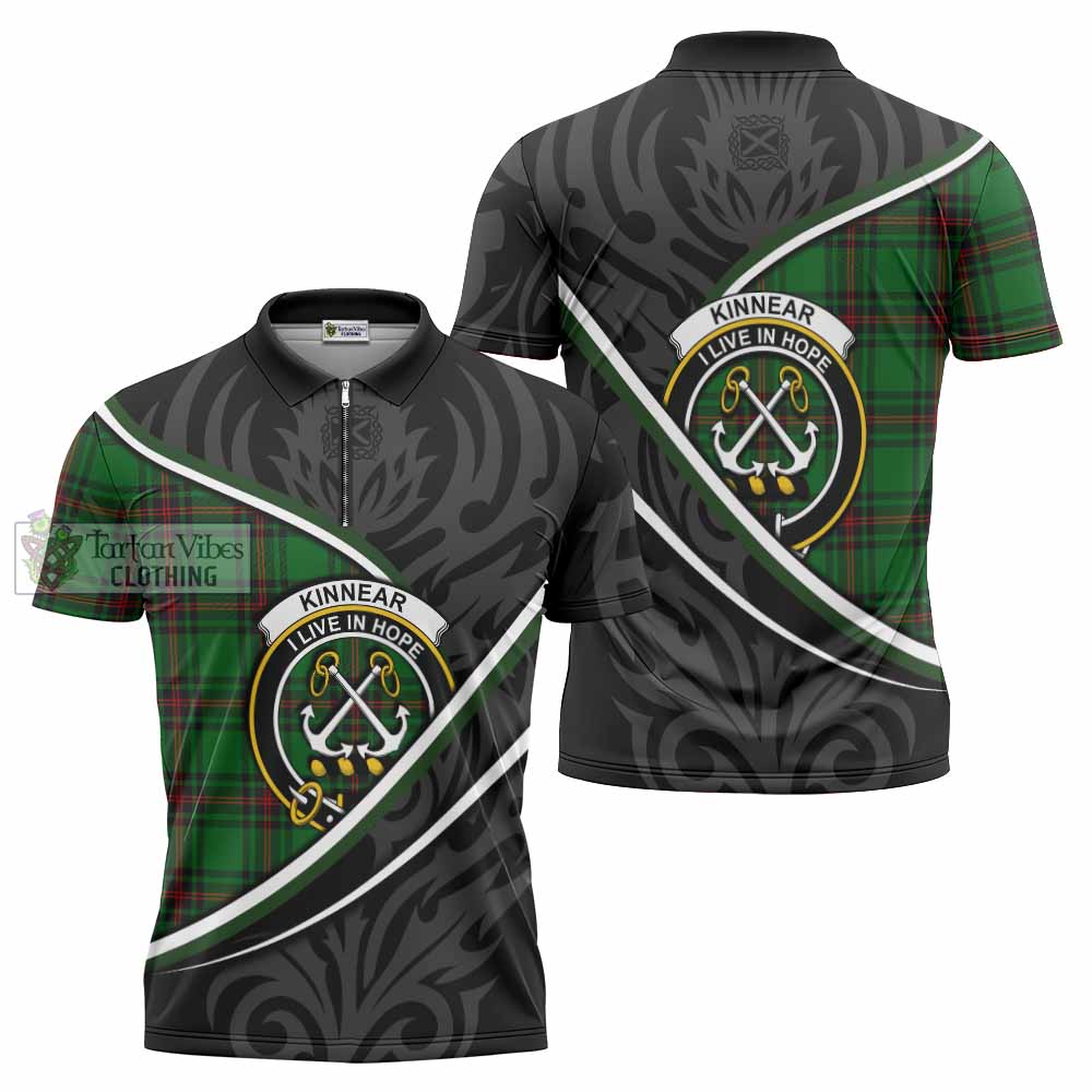 Kinnear Tartan Family Crest Zipper Polo Shirt Celtic Scottish Thistle Floral - Tartan Vibes Clothing