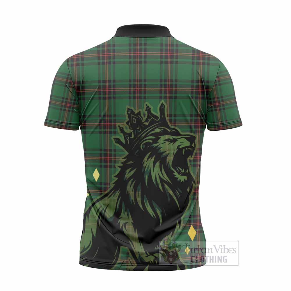 Kinnear Tartan Family Crest Zipper Polo Shirt Crowned Lion Roaring