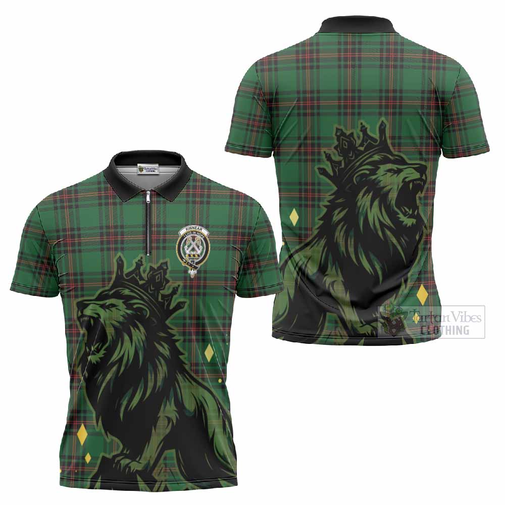 Kinnear Tartan Family Crest Zipper Polo Shirt Crowned Lion Roaring