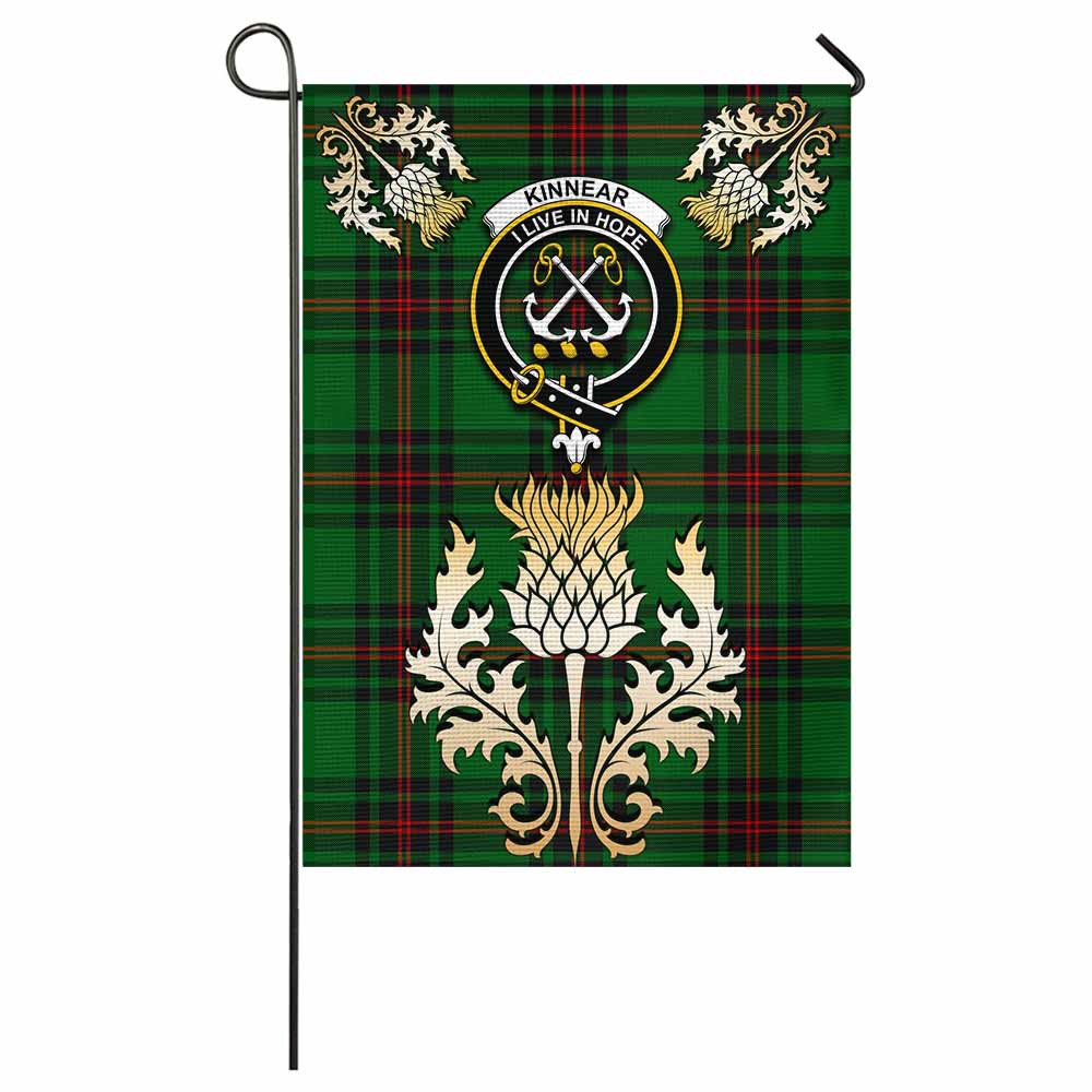 Kinnear Tartan Garden Flag with Golden Regal Scottish Thistle Emblem - Tartan Vibes Clothing
