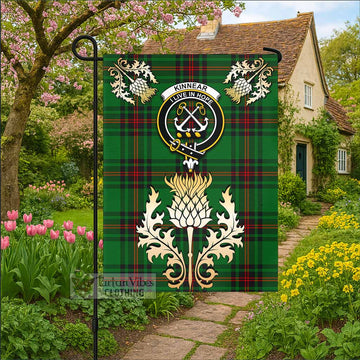 Kinnear Tartan Garden Flag with Golden Regal Scottish Thistle Emblem - Tartan Vibes Clothing