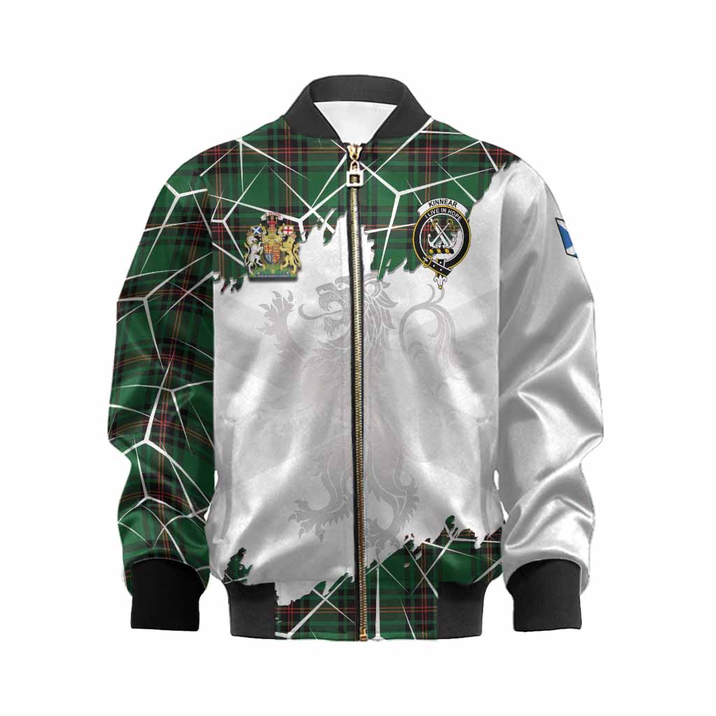 Kinnear Tartan Kid Bomber Jacket with Family Crest and Lion Rampant Grunge Style