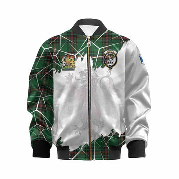 Kinnear Tartan Kid Bomber Jacket with Family Crest and Lion Rampant Grunge Style