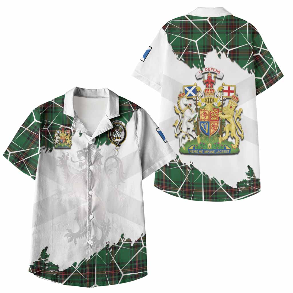 Kinnear Tartan Kid Hawaiian Shirt with Family Crest and Lion Rampant Grunge Style
