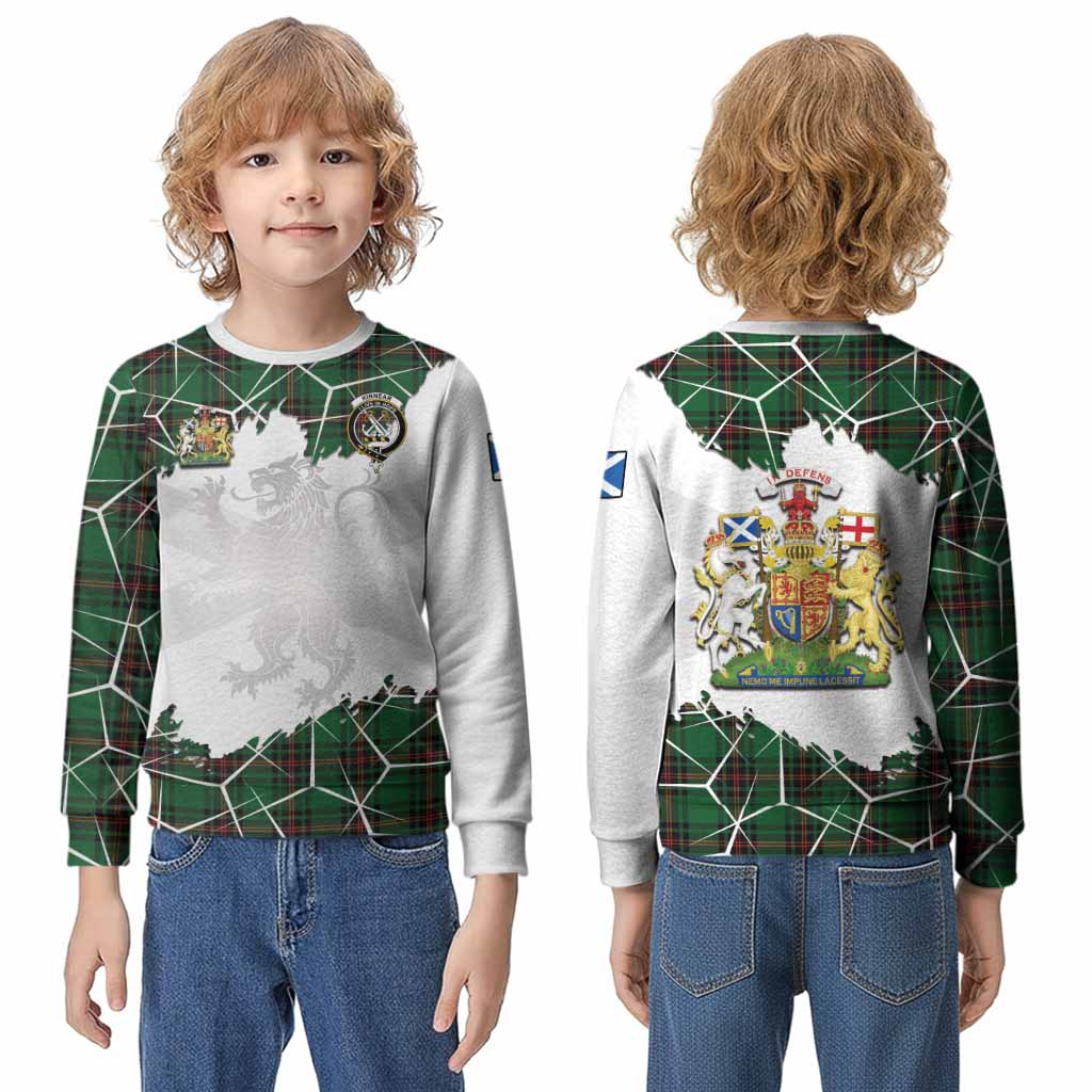 Kinnear Tartan Kid Knitted Sweatshirt with Family Crest and Lion Rampant Grunge Style