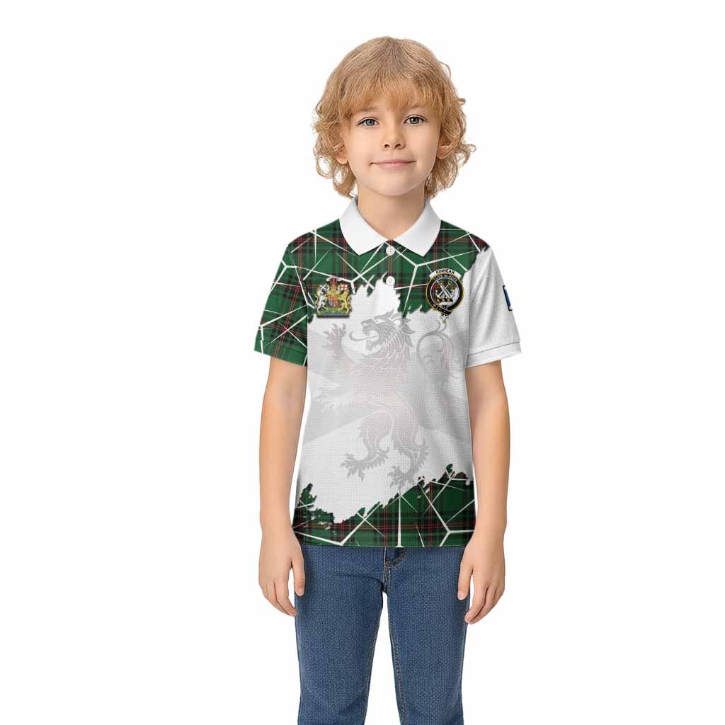 Kinnear Tartan Kid Polo Shirt with Family Crest and Lion Rampant Grunge Style