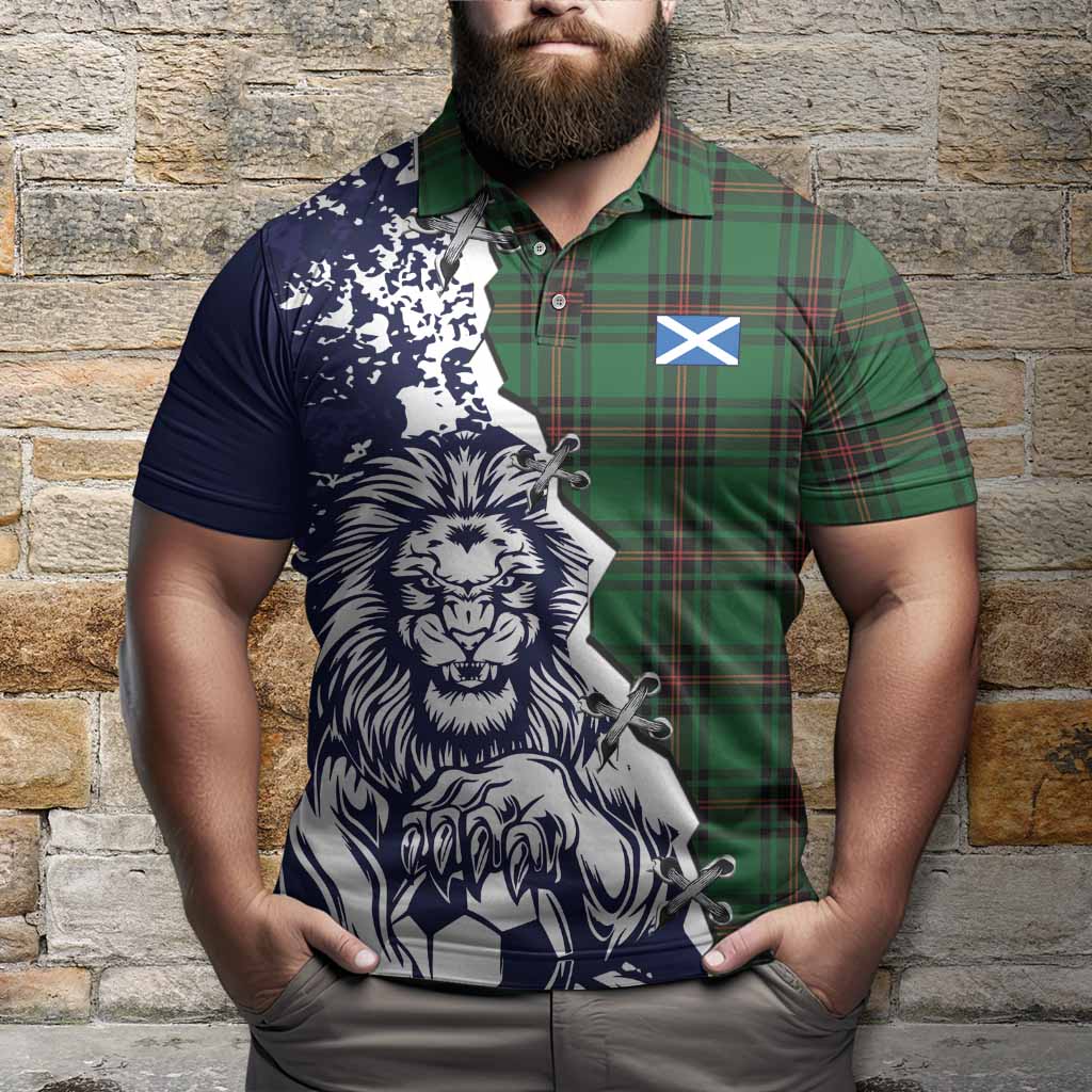 Kinnear Tartan Scottish Polo Shirt Angry Lion With Soccer Ball Style