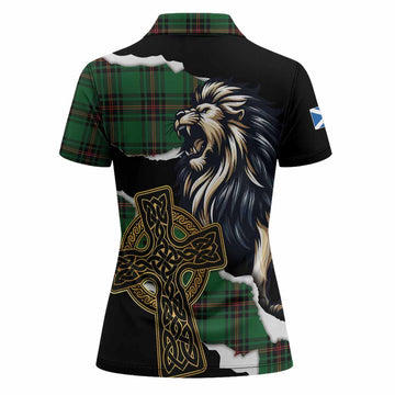 Kinnear Tartan Scottish Women Polo Shirt Lion Celtic Heritage