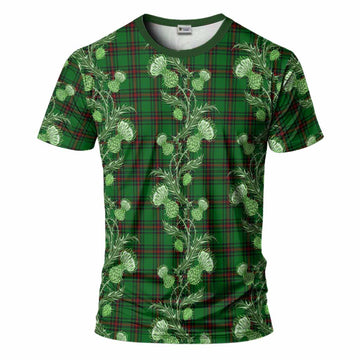 Kinnear Tartan T-Shirt Seamless Scottish Thistle Flowers