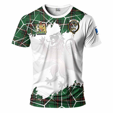 Kinnear Tartan T-Shirt with Family Crest and Lion Rampant Grunge Style
