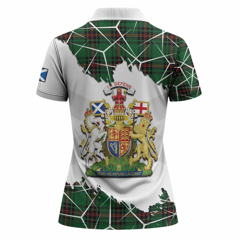 Kinnear Tartan Women Polo Shirt with Family Crest and Lion Rampant Grunge Style