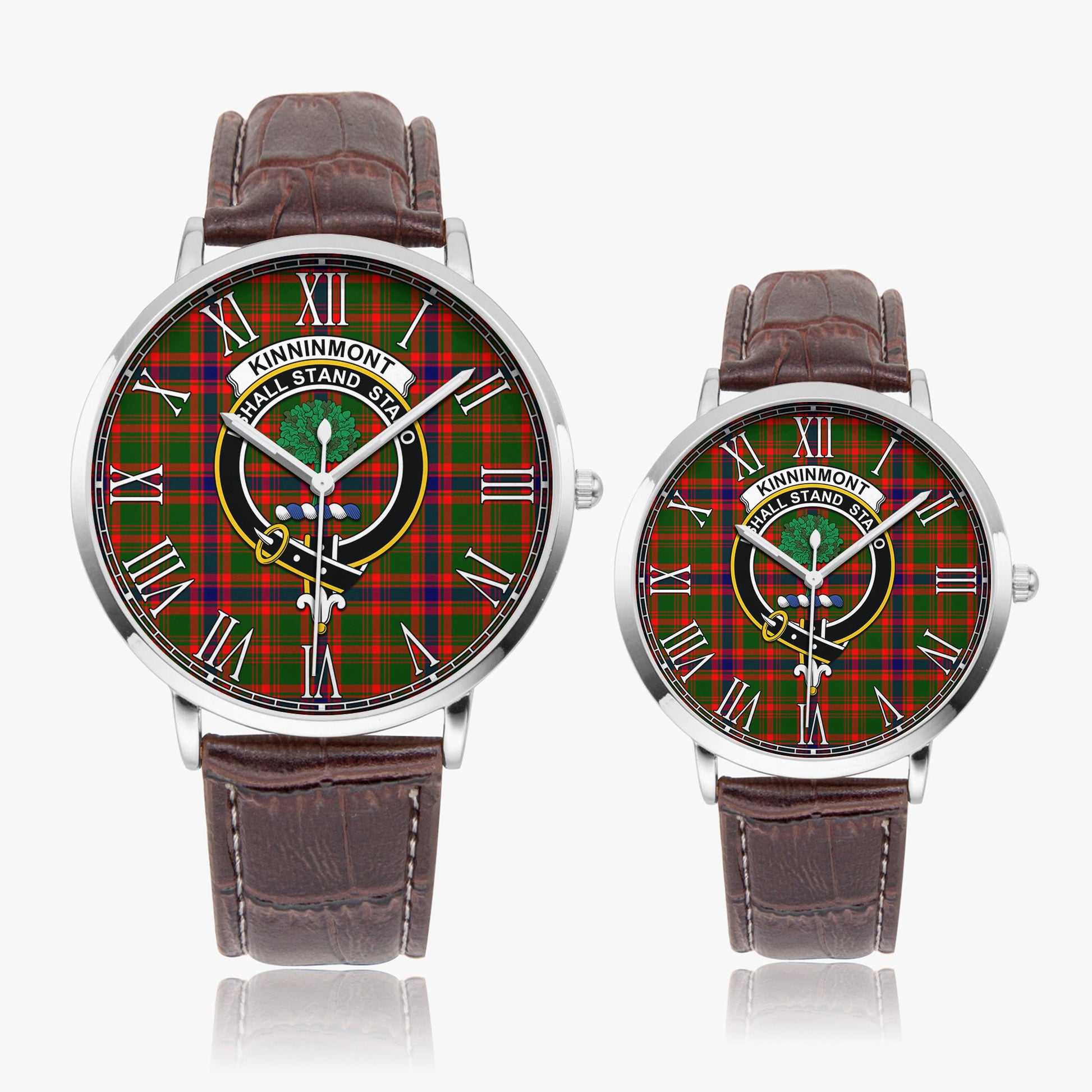 Kinninmont Tartan Family Crest Leather Strap Quartz Watch - Tartan Vibes Clothing