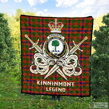 Kinninmont Tartan Quilt with Clan Crest and the Golden Sword of Courageous Legacy Super King Quilt 91" x 110" - Tartan Vibes Clothing