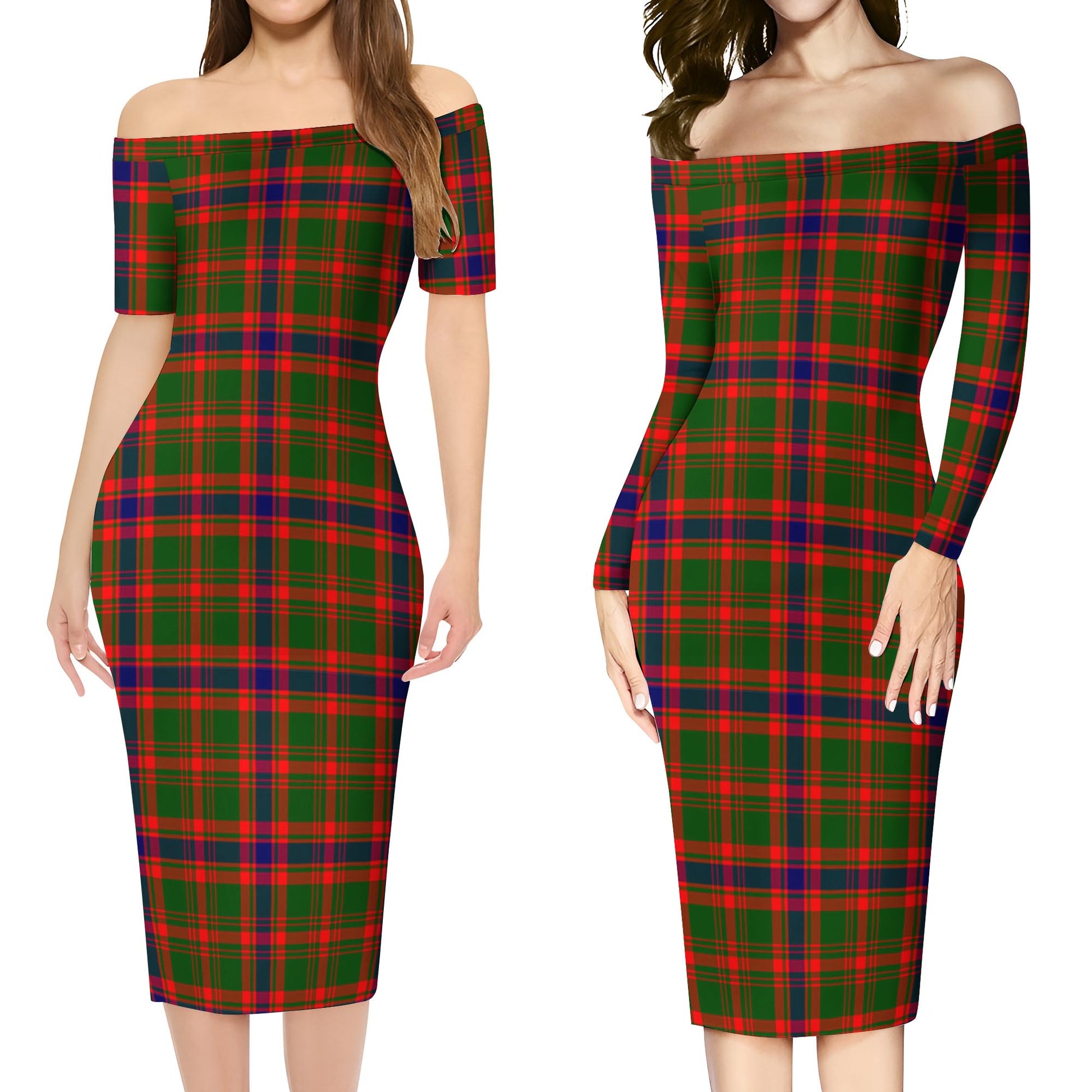 Kinninmont Tartan Off Shoulder Lady Dress Women's Dress - Tartan Vibes Clothing