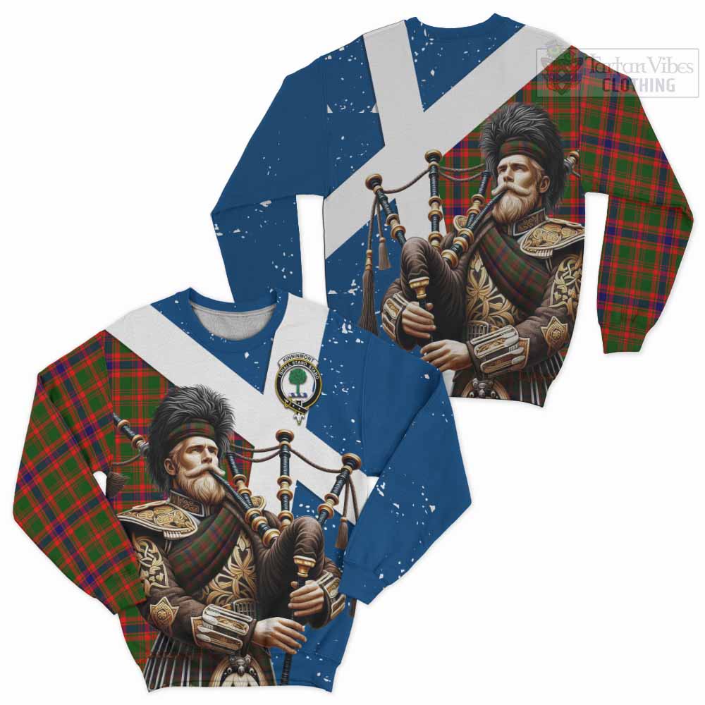 Kinninmont Tartan Sweatshirt with Family Crest Scottish Bagpiper Vibes Unisex - Tartan Vibes Clothing