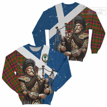 Kinninmont Tartan Sweatshirt with Family Crest Scottish Bagpiper Vibes Unisex - Tartan Vibes Clothing