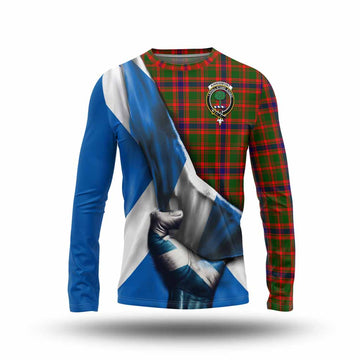 Kinninmont Tartan Long Sleeve T-Shirt with Family Crest Scotland Patriotic Style Unisex - Tartan Vibes Clothing
