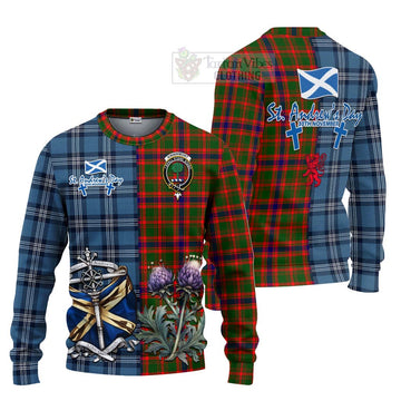 Kinninmont Tartan Knitted Sweater Happy St. Andrew's Day Half Tartan Style Unisex - Tartan Vibes Clothing
