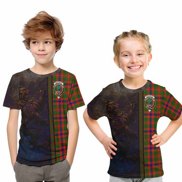 Kinninmont Tartan Family Crest Kid T-Shirt Alba Gu Brath Be Brave Lion Ancient Style Youth XL Size14 - Tartan Vibes Clothing
