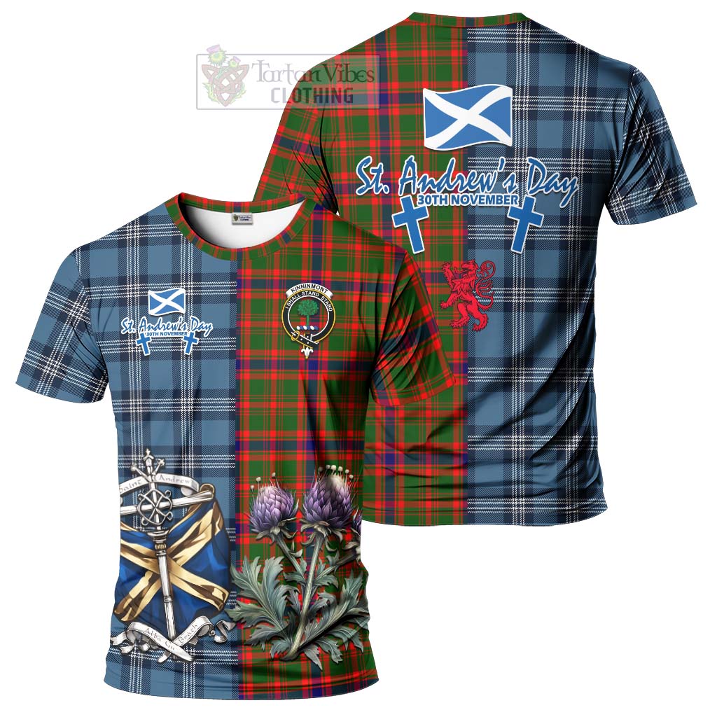Kinninmont Tartan T-Shirt Happy St. Andrew's Day Half Tartan Style Kid's Shirt - Tartan Vibes Clothing