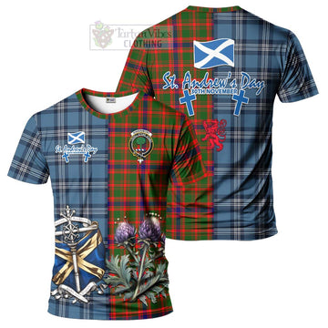 Kinninmont Tartan T-Shirt Happy St. Andrew's Day Half Tartan Style Kid's Shirt - Tartan Vibes Clothing