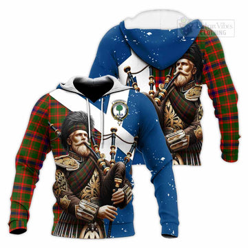 Kinninmont Tartan Knitted Hoodie with Family Crest Scottish Bagpiper Vibes Unisex Knitted Pullover Hoodie - Tartan Vibes Clothing