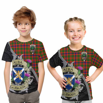 Kinninmont Tartan Family Crest Kid T-Shirt Lion Rampant Royal Thistle Shield Celtic Inspired Youth XL Size14 - Tartan Vibes Clothing