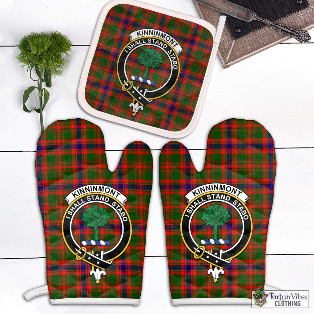 Kinninmont Tartan Combo Oven Mitt & Pot-Holder with Family Crest White - Tartan Vibes Clothing