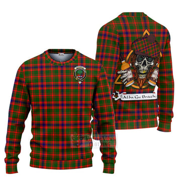 Kinninmont Tartan Ugly Sweater with Family Crest and Bearded Skull Holding Bottles of Whiskey Unisex - Tartan Vibes Clothing