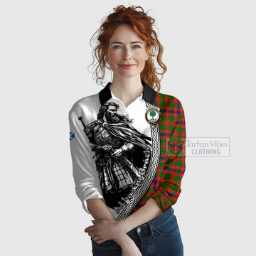 Kinninmont Tartan Clan Crest Women's Casual Shirt with Highlander Warrior Celtic Style Female - Tartan Vibes Clothing