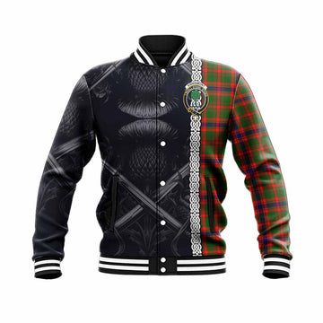 Kinninmont Tartan Baseball Jacket with Family Crest Cross Sword Thistle Celtic Vibes Unisex - Tartan Vibes Clothing