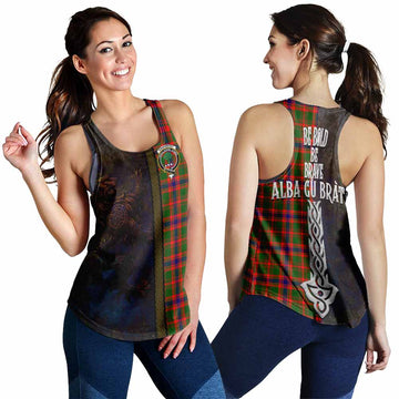 Kinninmont Tartan Family Crest Women's Racerback Tanks Alba Gu Brath Be Brave Lion Ancient Style 4XL - Tartan Vibes Clothing