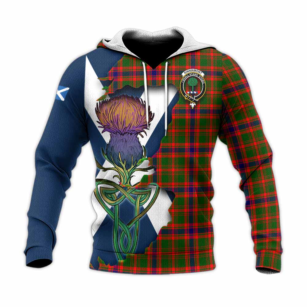 Kinninmont Tartan Family Crest Knitted Hoodie Scottish Thistle Celtic Inspired Unisex Knitted Pullover Hoodie - Tartan Vibes Clothing