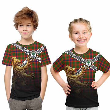 Kinninmont Crest Tartan Kid T-Shirt with Golden Lion Emblem Celtic Style Youth XL Size14 - Tartan Vibes Clothing