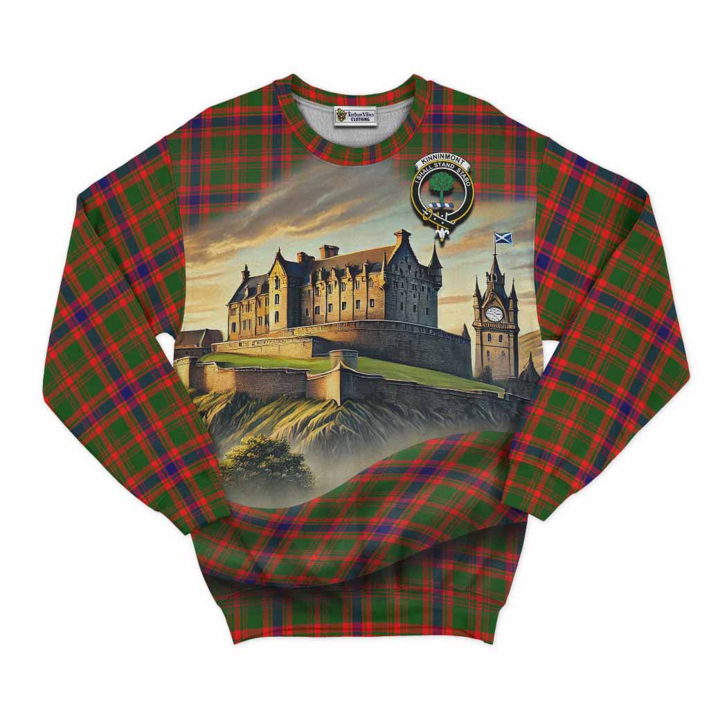 Kinninmont Tartan Family Crest Sweatshirt with Scottish Ancient Castle Style Unisex - Tartan Vibes Clothing