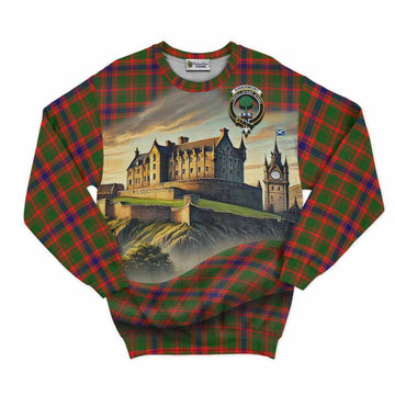 Kinninmont Tartan Family Crest Sweatshirt with Scottish Ancient Castle Style Unisex - Tartan Vibes Clothing