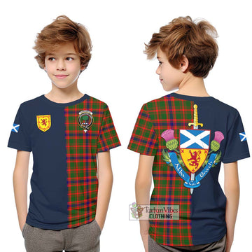 Kinninmont Tartan Kid T-Shirt Alba with Scottish Lion Royal Arm Half Style Youth XL Size14 - Tartan Vibes Clothing