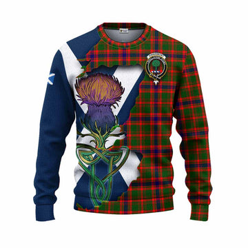 Tartan Vibes Clothing Kinninmont Tartan Family Crest Knitted Sweater Scottish Thistle Celtic Inspired