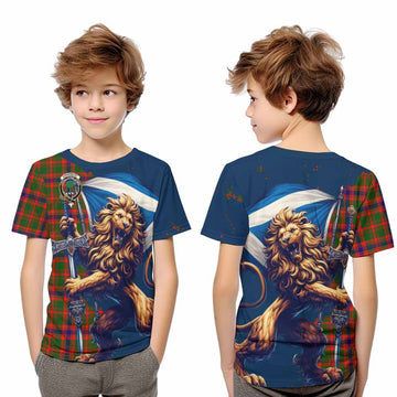 Kinninmont Tartan Family Crest Kid T-Shirt with Scottish Majestic Lion Youth XL Size14 - Tartan Vibes Clothing