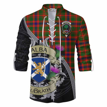 Kinninmont Tartan Family Crest Ghillie Kilt Shirt Lion Rampant Royal Thistle Shield Celtic Inspired Men - Tartan Vibes Clothing