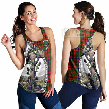 Kinninmont Tartan Women's Racerback Tanks with Family Crest and St. Andrew's Cross Accented by Thistle Vines 4XL - Tartan Vibes Clothing