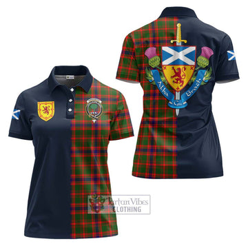 Kinninmont Tartan Women's Polo Shirt Alba with Scottish Lion Royal Arm Half Style Women - Tartan Vibes Clothing
