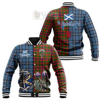 Kinninmont Tartan Baseball Jacket Happy St. Andrew's Day Half Tartan Style Unisex - Tartan Vibes Clothing