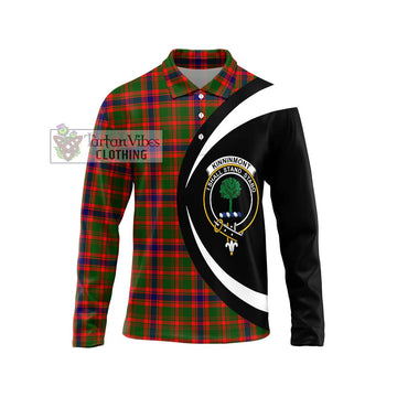 Kinninmont Tartan Long Sleeve Polo Shirt with Family Crest Circle Style Unisex - Tartan Vibes Clothing